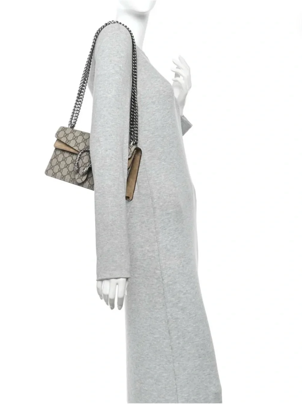 Gucci Beige GG Supreme Dionysus Shoulder Bag with Brown Suede Trim